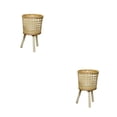thumbnail image 4 of Matsuzay Maceta de mimbre tejida a mano ligera, de soporte de madera, cesta de almacenamiento DIY, macetas para balcón interior, jardín, Type3 NO3, 4 of 6