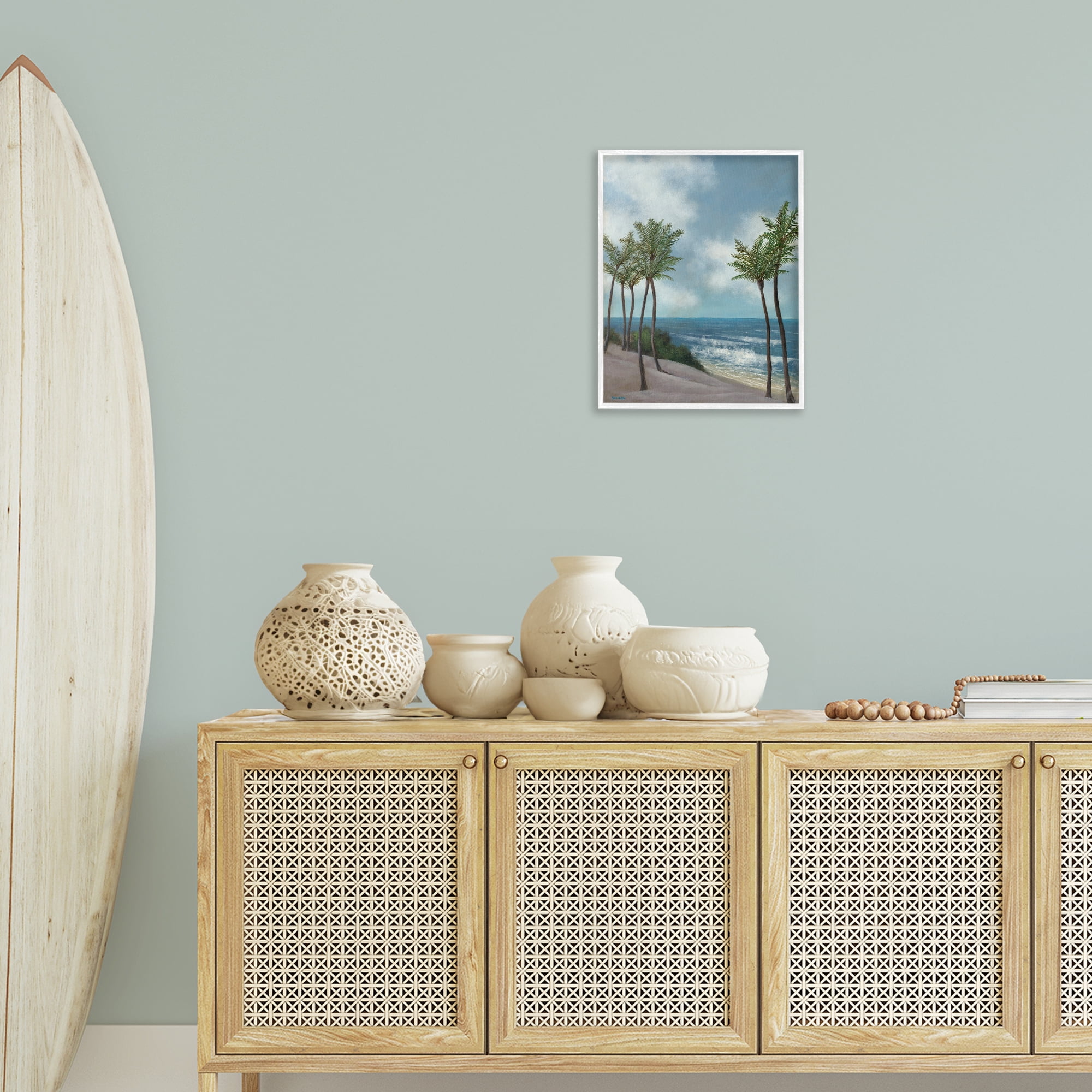 Stupell Industries Tropical Crashing Waves Landscape Painting White Framed Art Print Wall Art, 16 x 20