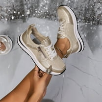 Women's Zipper Platform Tennis Shoes Wedge Sneakers Fashion Canvas Casual Hidden Heel Slip On Sneaker Non Side Low-Top Lace-Up Solid Color with Comfortable Lightweight Walking (Gold,40)