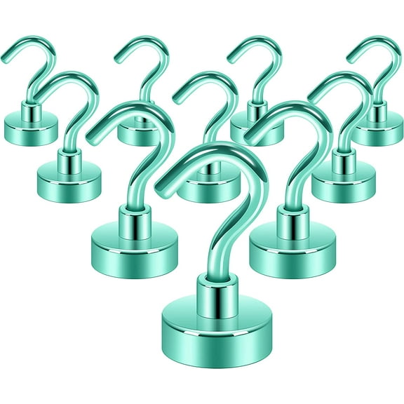 Neosmuk Magnetic Hooks, 28 lb  Heavy Duty Earth Magnets with Hook for Refrigerator, Extra Strong Cruise Hook for Hanging, Magnetic Hanger for Cabins, Grill (Green, Pack of 10)