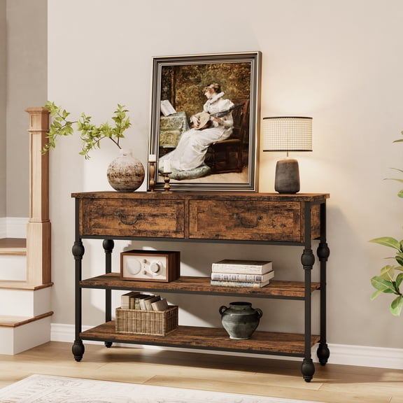 41'' Narrow Console Table with 2 Drawers & 3-Tier Storage Shelves - Thin Sofa Table for Entryway, Living Room, Hallway