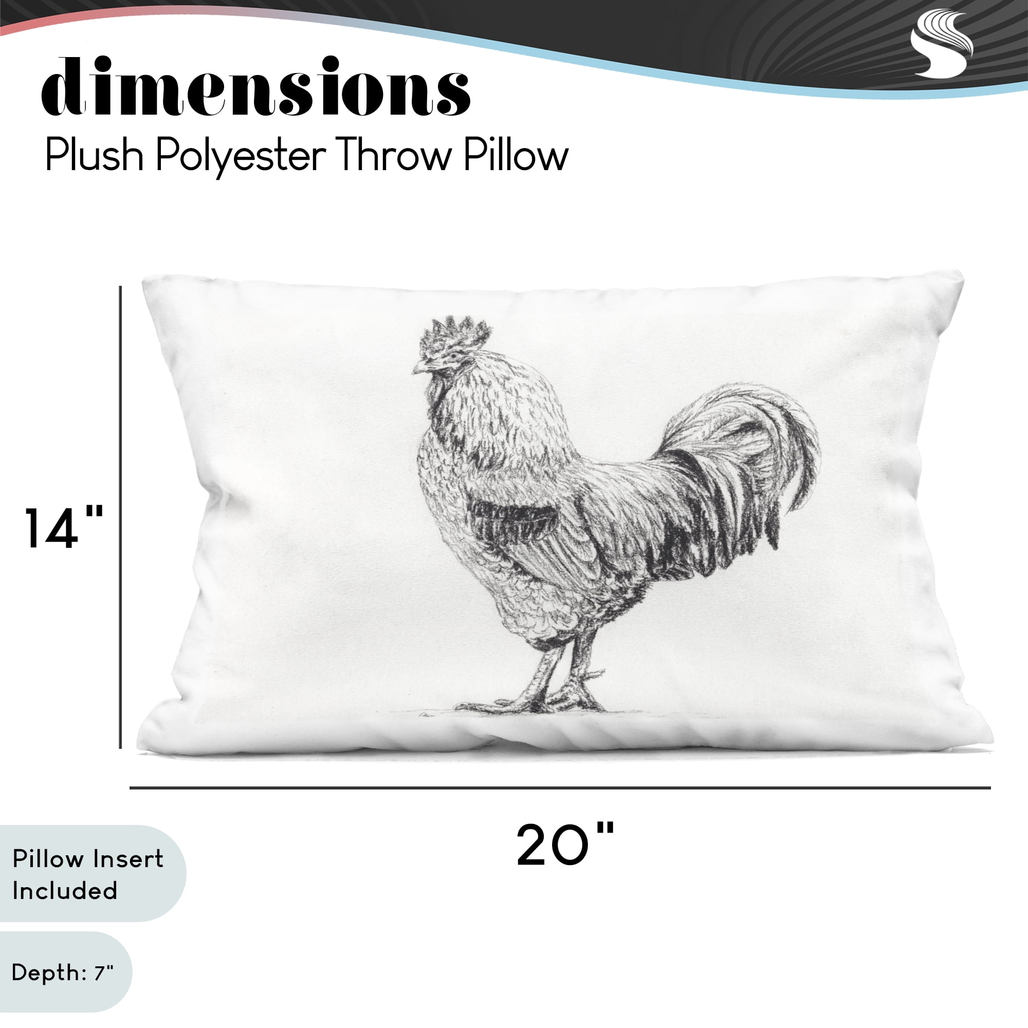 Stupell Industries Rooster in Charcoal Decorative Printed Throw Pillow, design by Leah Noel Art