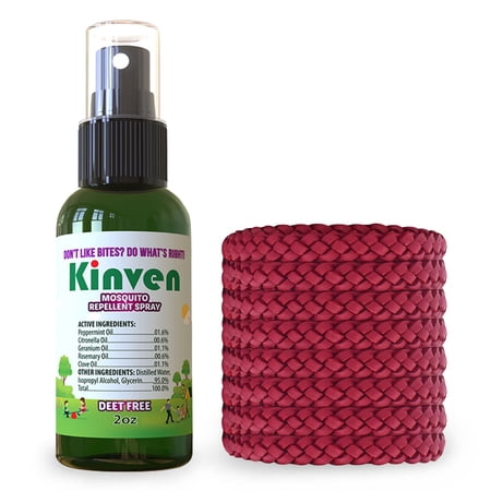 Kinven Anti Mosquito Repellent Bundle - (2oz Spray Bottle + 8 Bracelet Red)