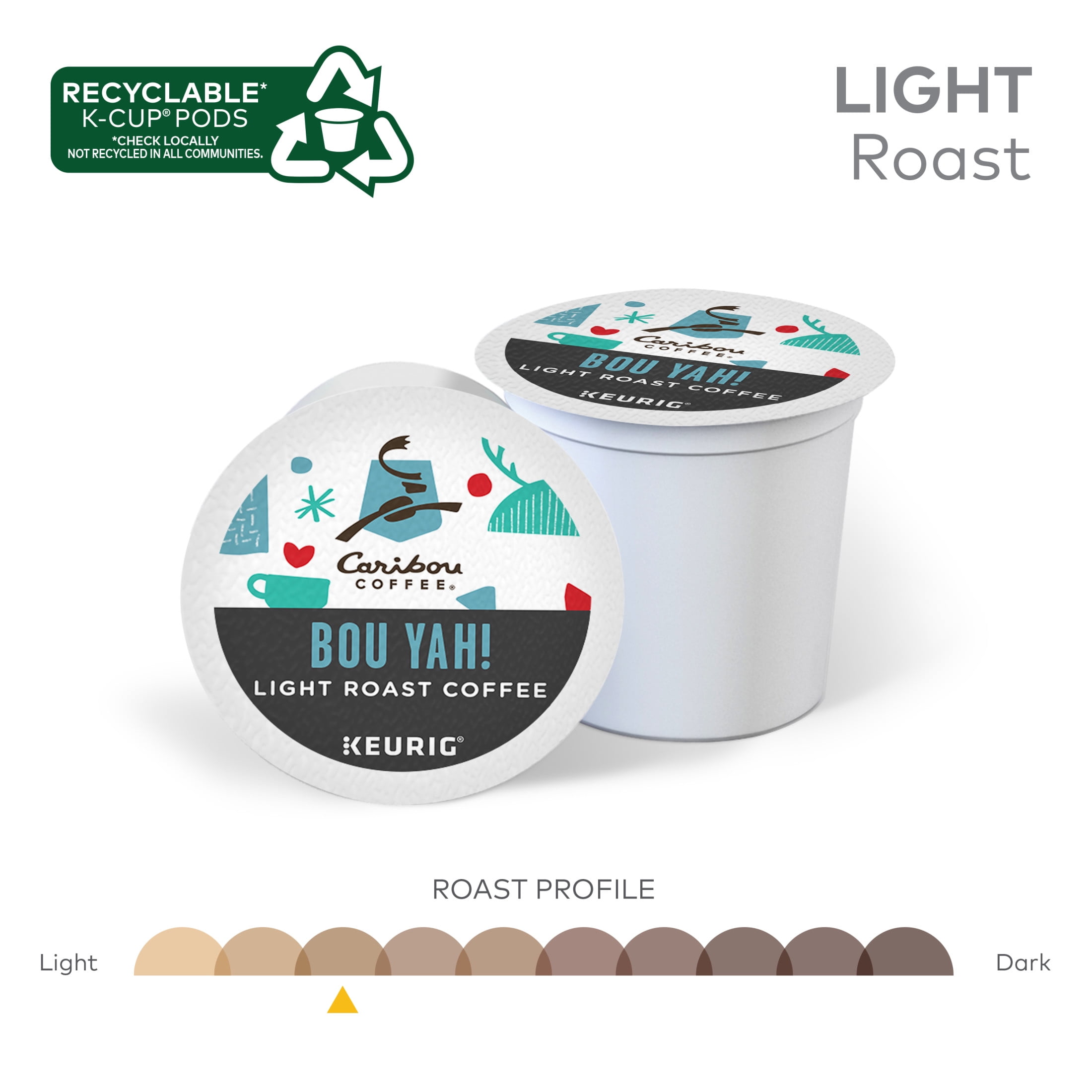 Caribou Coffee, Bou Yah Light Roast K-Cup Coffee Pods, 22 Count