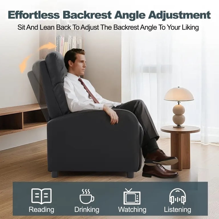 Edx Recliner Chair, Black with Footrest and Side Pocket photo 6