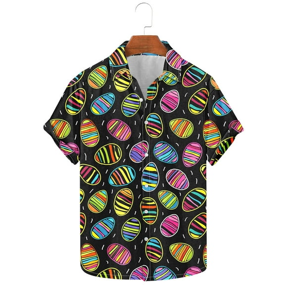 COSFO Button Down Mens Shirts Casual Easter Eggs Short Sleeve Collared Tops Relaxed Fit Shirts