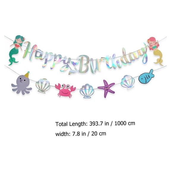 Supvox 2Pcs Mermaid Theme Birthday Sign Banner Assorted Colors Easy to Apply and Remove