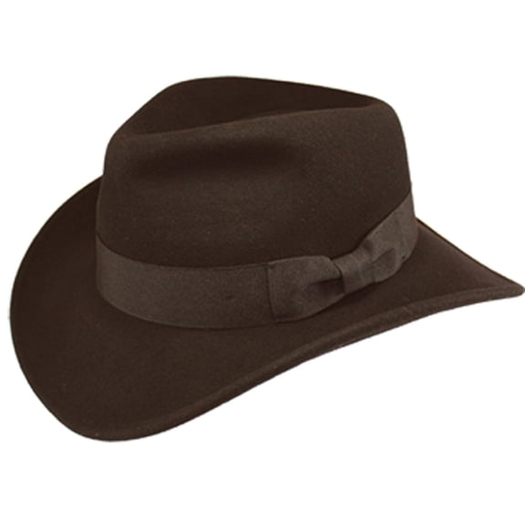 Epoch hats Indiana Jones Style Men's Wool Felt Outback Fedora with Grosgrain or Faux Leather Band