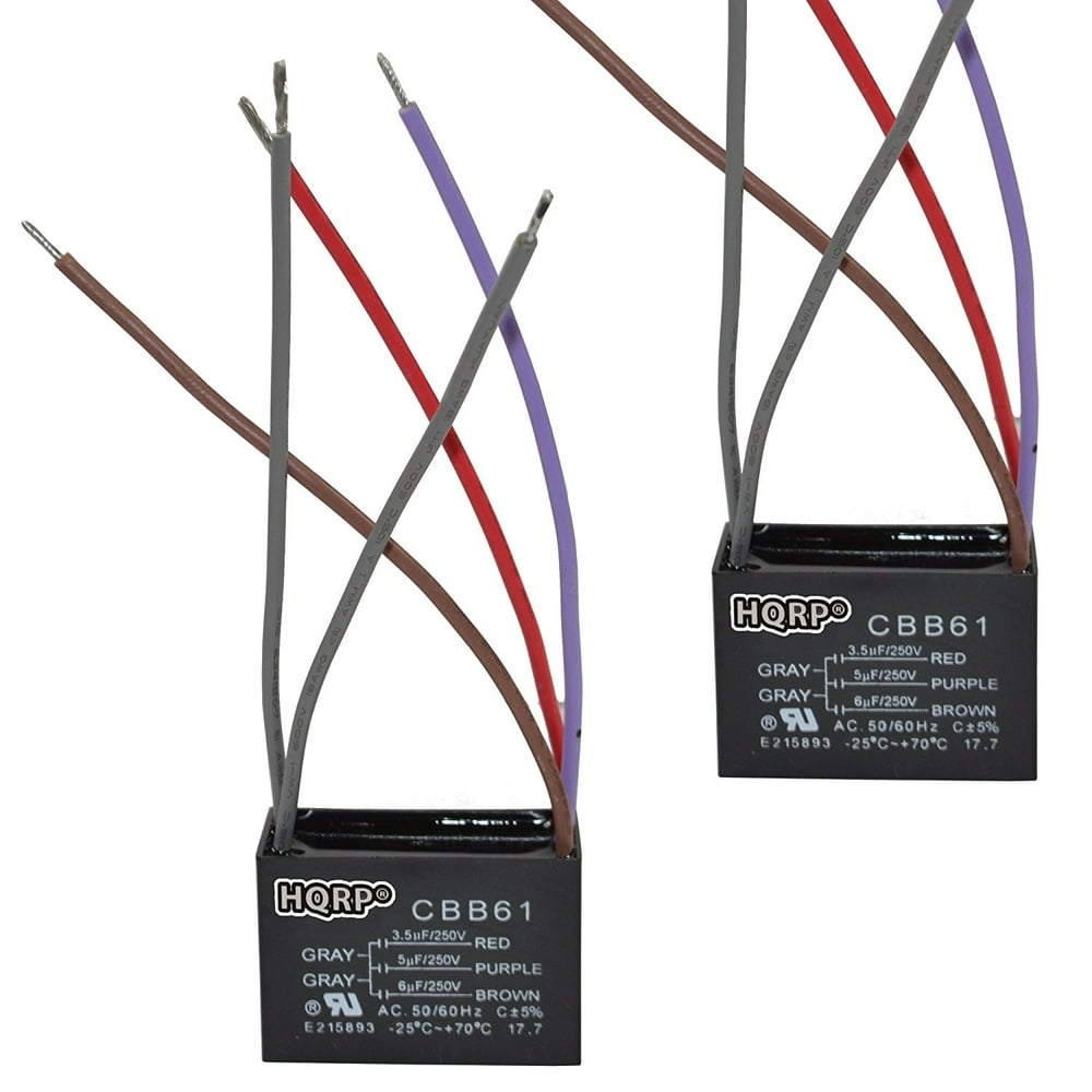 HQRP 2Pack Ceiling Fan Capacitor CBB61 3.5uf+5uf+6uf 5Wire + HQRP