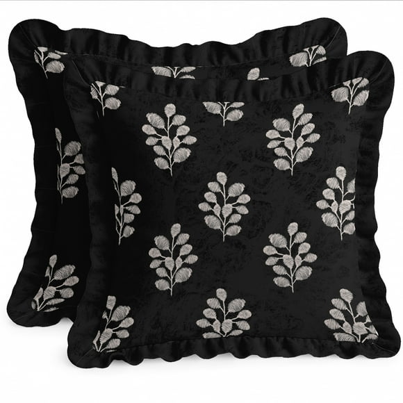 Housses de Coussin à Volants Style Ferme - Vargottam Housses de Coussin en Coton 18x18, Ensemble de 2, Imprimé Feuilles, Imprimé Double Face, Fermeture Éclair