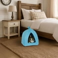 thumbnail image 2 of Petmaker Cozy Kitty Tent Igloo Plush Cat Bed, Blue, 2 of 7