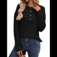thumbnail image 3 of Suéter Tipo Túnica Informal de Larga con Cuello en V para Mujer, Estilo Henley, para Otoño, A , para el Trabajo Negro S, 3 of 9