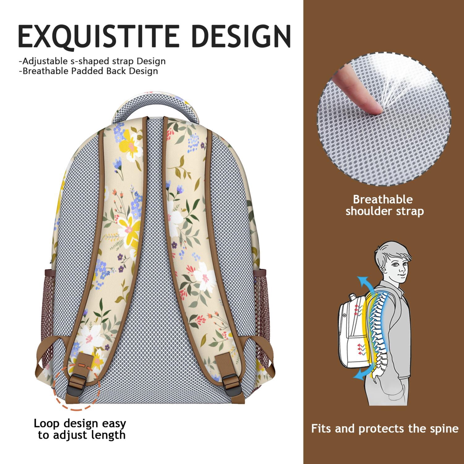 Summer Bright Floral Print Backpack - Waterproof Stylish Bookbag for College