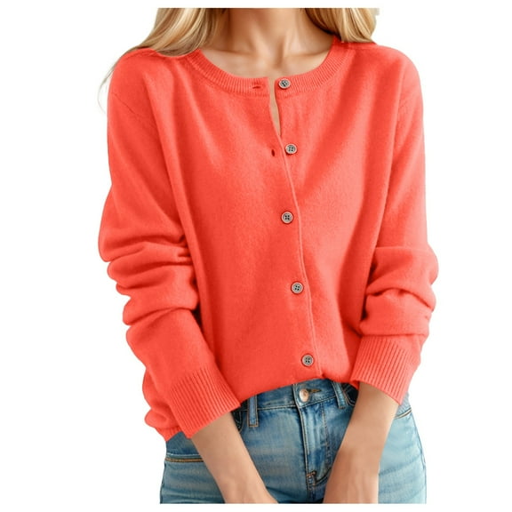 Women's Cardigan Sweater Classic Crew Neck Button Collar Knit Front Open for Stylish and Cozy Layering Ideal for Casual or Fashionable Occasions