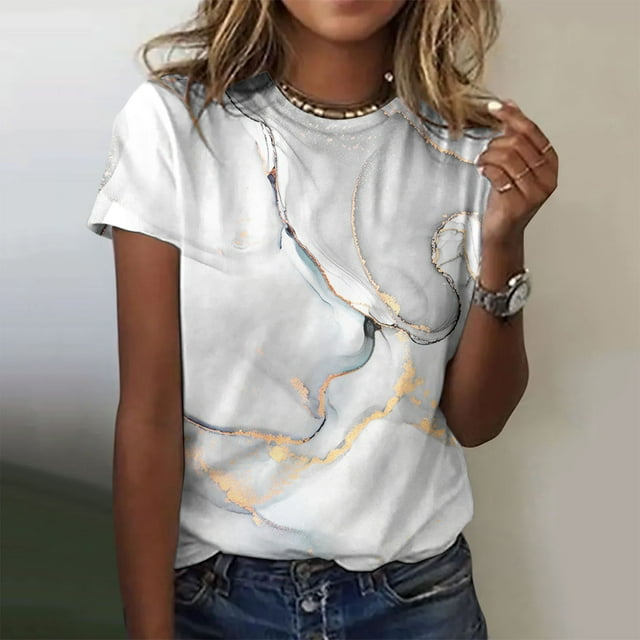 WILLBEST Compression Shirt Womens Spring Summer Colorful Printed Short Sleeve O Neck T Shirt Top
