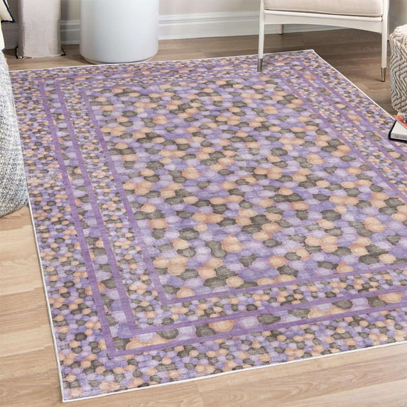 Modern Decorative Rug, Geometric Abstract Weathered Look Overlapping Rounds Nested Circles, Quality Carpet for Bedroom Dorm and Living Room, 6 Sizes, Lavender Blue, by Ambesonne