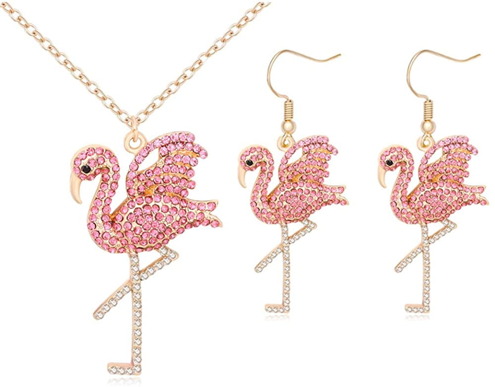 Flamingo Necklace Heart Engraved • Pink Flamingo Pendant • Flamingo Jewelry • Flamingo Gifts for Her • Dainty Rose Gold Bird Charm