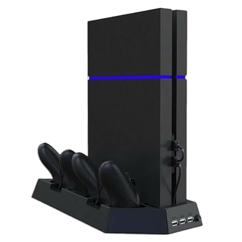 Perfect Part PS4 Cooling Station - PS4 Cooling Fan with Controller Charging Docks & 3 USB Hub Ports,Vertical Stand with Dual Controller Charge Station