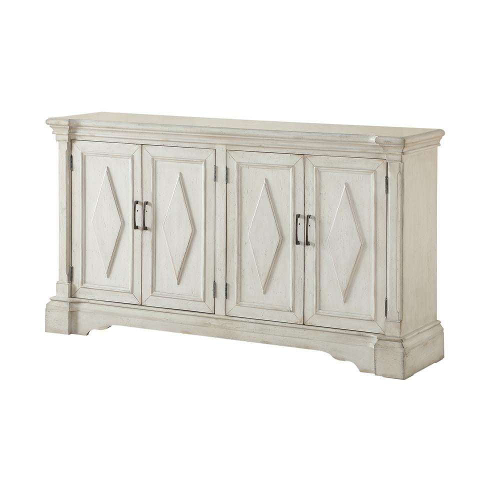 Four Door Media Credenza, Ivory