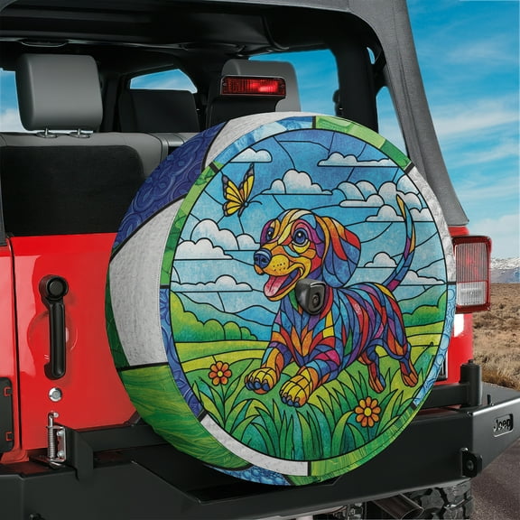 Lotusprinthandmade 3D Dachshund Dog Spare Tire Cover With Backup Camera Hole 6 Sizes (27 in.), Cute Dog Lover Gift