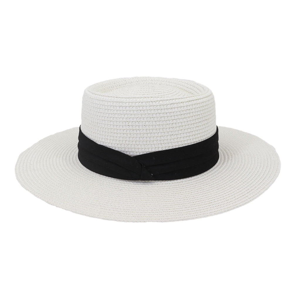 TureClos Summer Straws Hat Wide Brim Sun Protection Casual Breathable  Hiking Picnic Fishing Travel Fashion Sunscreen Cap for Ladies White Black 