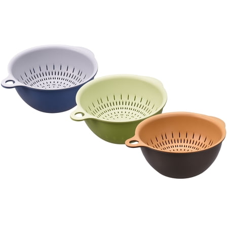 Kitchen Strainer Colander Bowl Set 3 Pcs Small Double Layer Basket Blue  Brown  Green