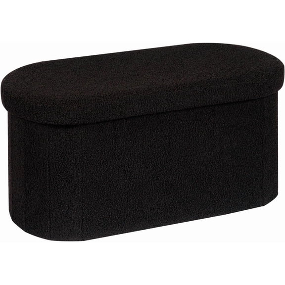 Ottoman with Storage for Living Room, Sherpa Folding Storage Ottoman Foot Rest, 30 Inches Collapsible Bedroom Bench Black