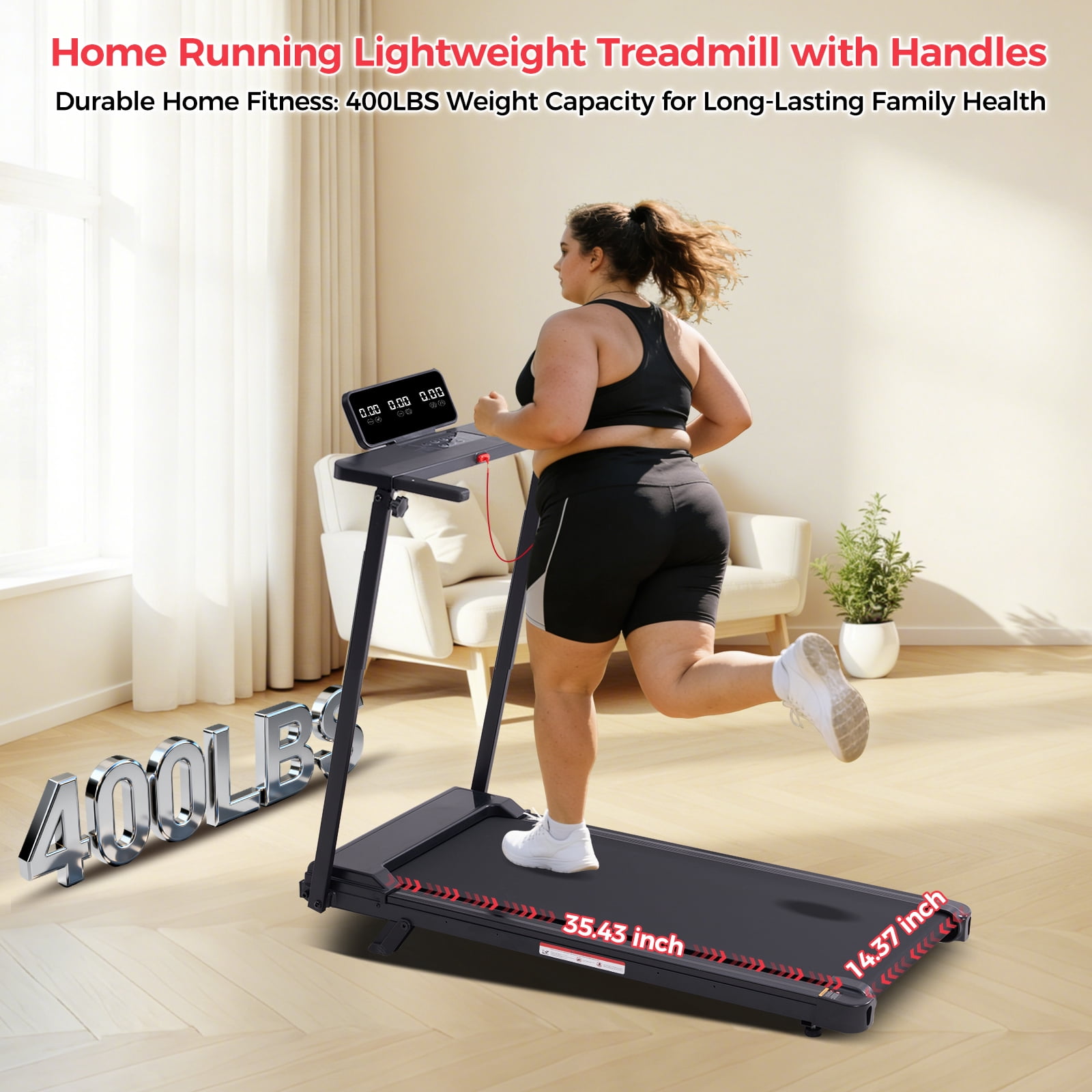 KASSADIN Portable Treadmill for Home Exercising, 3.5HP Walking Pad Treadmill with Handle Bar, 0.6-10MPH Foldable Electric Treadmills for Home Small with 12 Preset Progarms, 400LBS