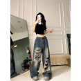 thumbnail image 4 of Pantalones vaqueros de pierna ancha para mujer, Jeans de Estilo Vintage americano, Y2k, Grunge, holgados, rectos, Hip Hop, rasgados con agujeros, Verano, 4 of 4