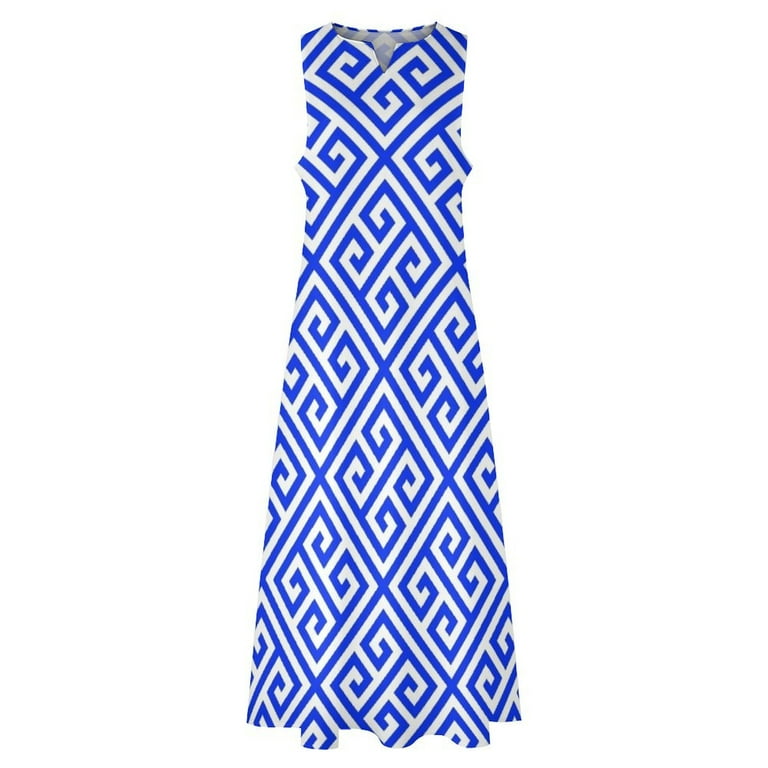 greek blue and white pattern dress Penelope Greek Blue Mini Dress – Mita Mita Store main image 0