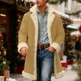 thumbnail image 2 of Mens Santa Coat Casual Christmas Cardigan Unisex Open Front Hooded No Zip Cozy Winter Printed Edge Warm Comfort Outerwear Khaki M, 2 of 7
