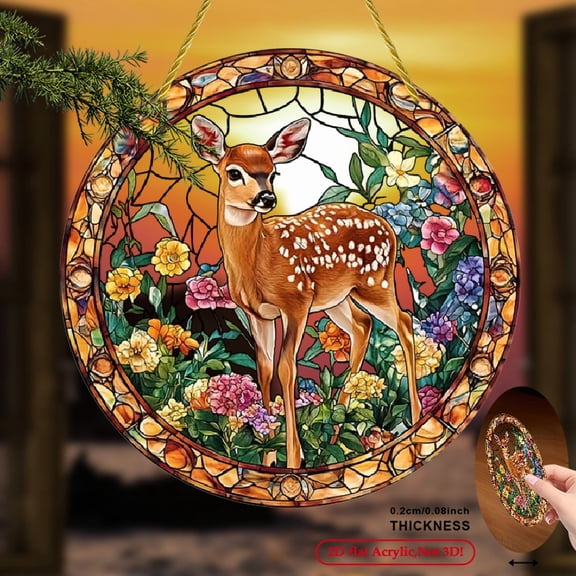 2D Flat Printing, Sika Deer Suncatchers, Garden Suncatchers, Acrylic Stained Window Hanging Decoration, Club, Window Decoration, Animal Theme, Spiritual Room Decoration Wall Art,8*8inch.