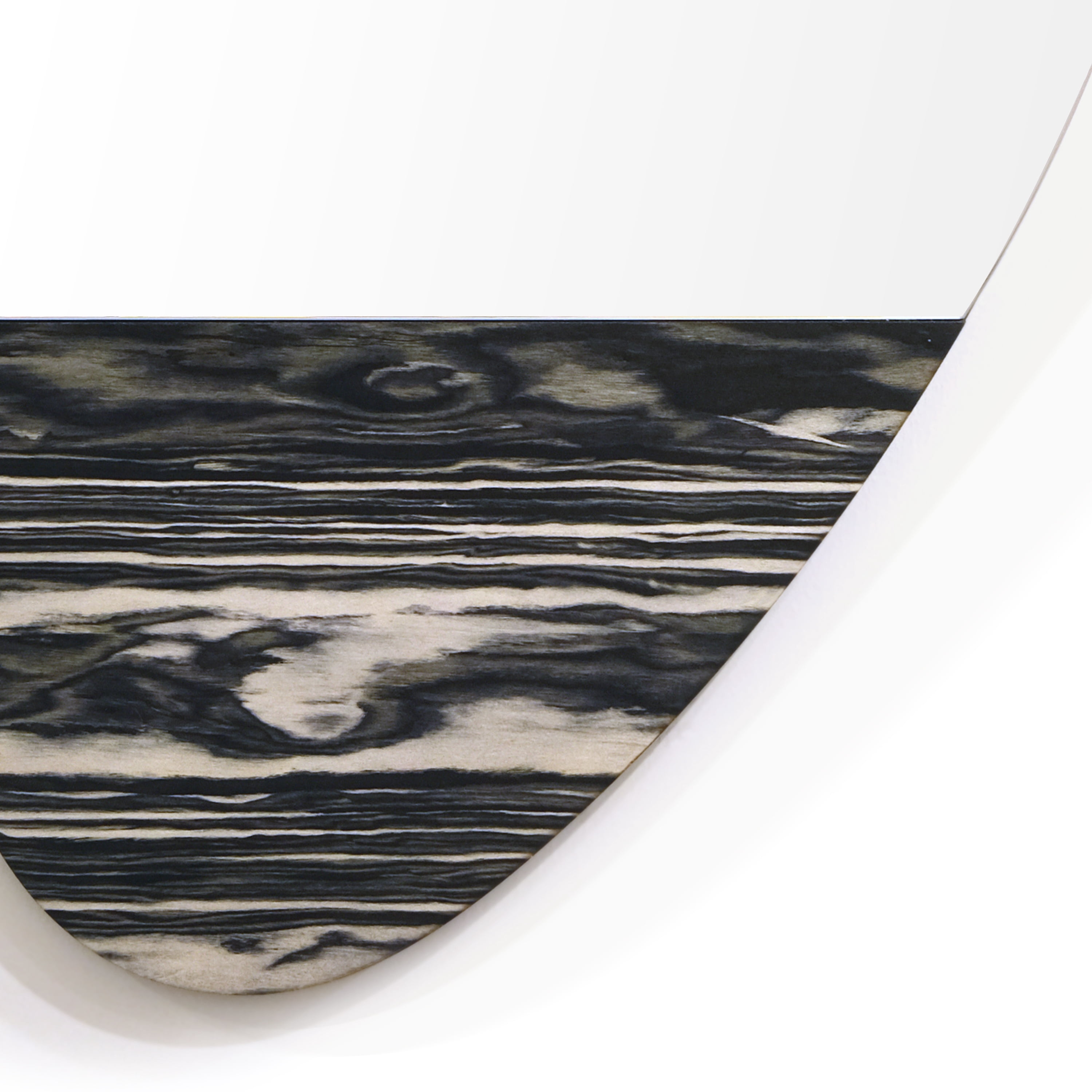 "Curved Harmony Wall Mirror", 36"x24" Irregular Frameless Mirror Featuring Exotica Stained Veneer Accents