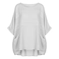 thumbnail image 5 of LangJing Oversized Cotton Linen Tops for Women 3/4 Sleeve Round Neck Summer Boho Shirts Loose Fit Dressy Casual Tunic Blouse with Pockets White,XL, 5 of 7