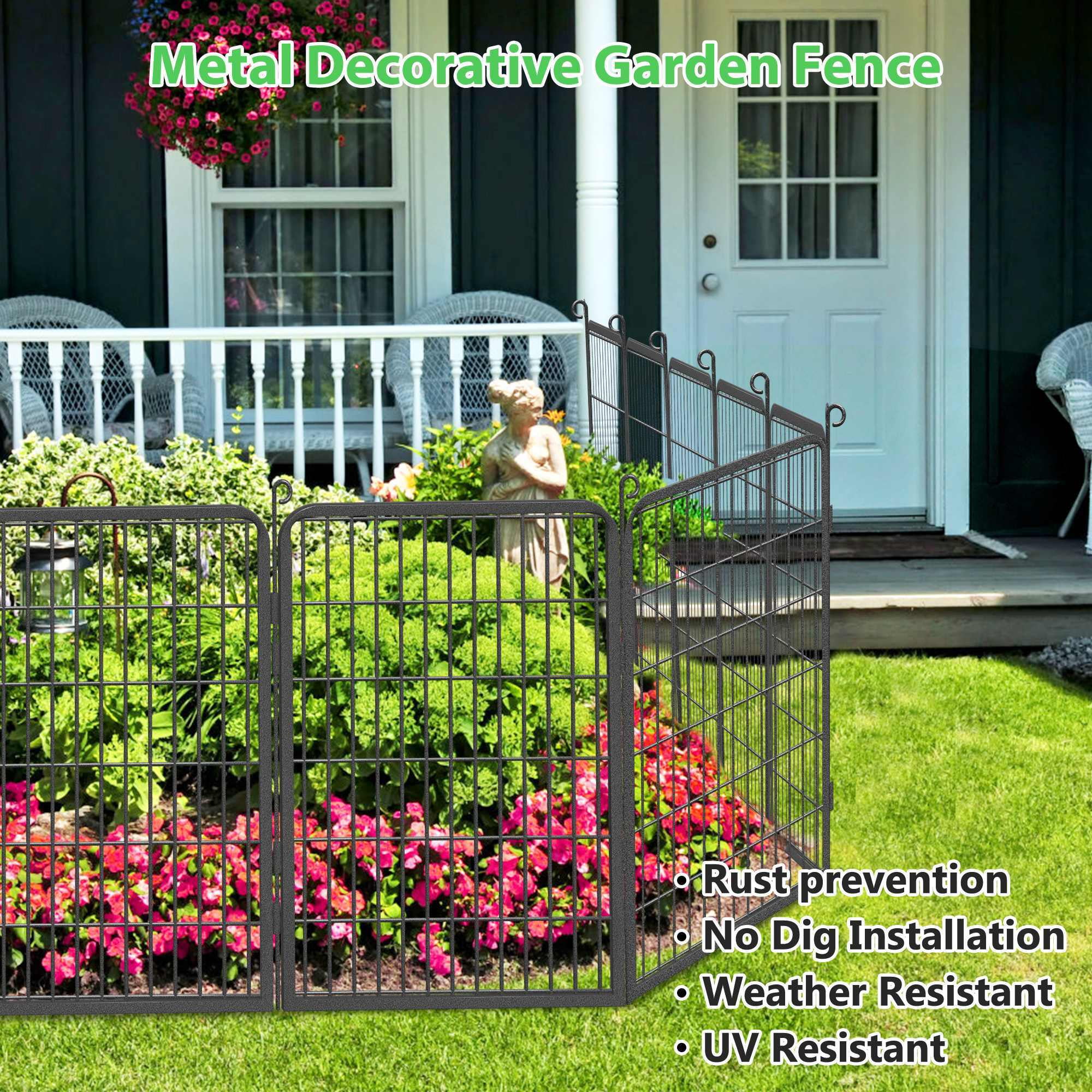 SQIREP Metal Garden Fence 94.5ft(L)x40in(H) No Dig Fence Decorative Garden Fencing with Gate Animal Barrier Fences for Backyard Patio Garden Flower Beds