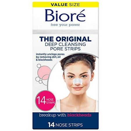 Bioré Original, Deep Cleansing Pore Strips, 14 Nose Strips for Blackhead Removal, with Instant Pore Unclogging, features C-Bond Technology, Oil-Free, Non-Comedogenic Use