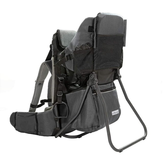 ClevrPlus Mochila portabebés Cross Country, gris, mochila de senderismo para niños pequeños con asiento cómodo, correas y cinturón ajustables, marco plegable, portabebés ligero de gran capacidad para