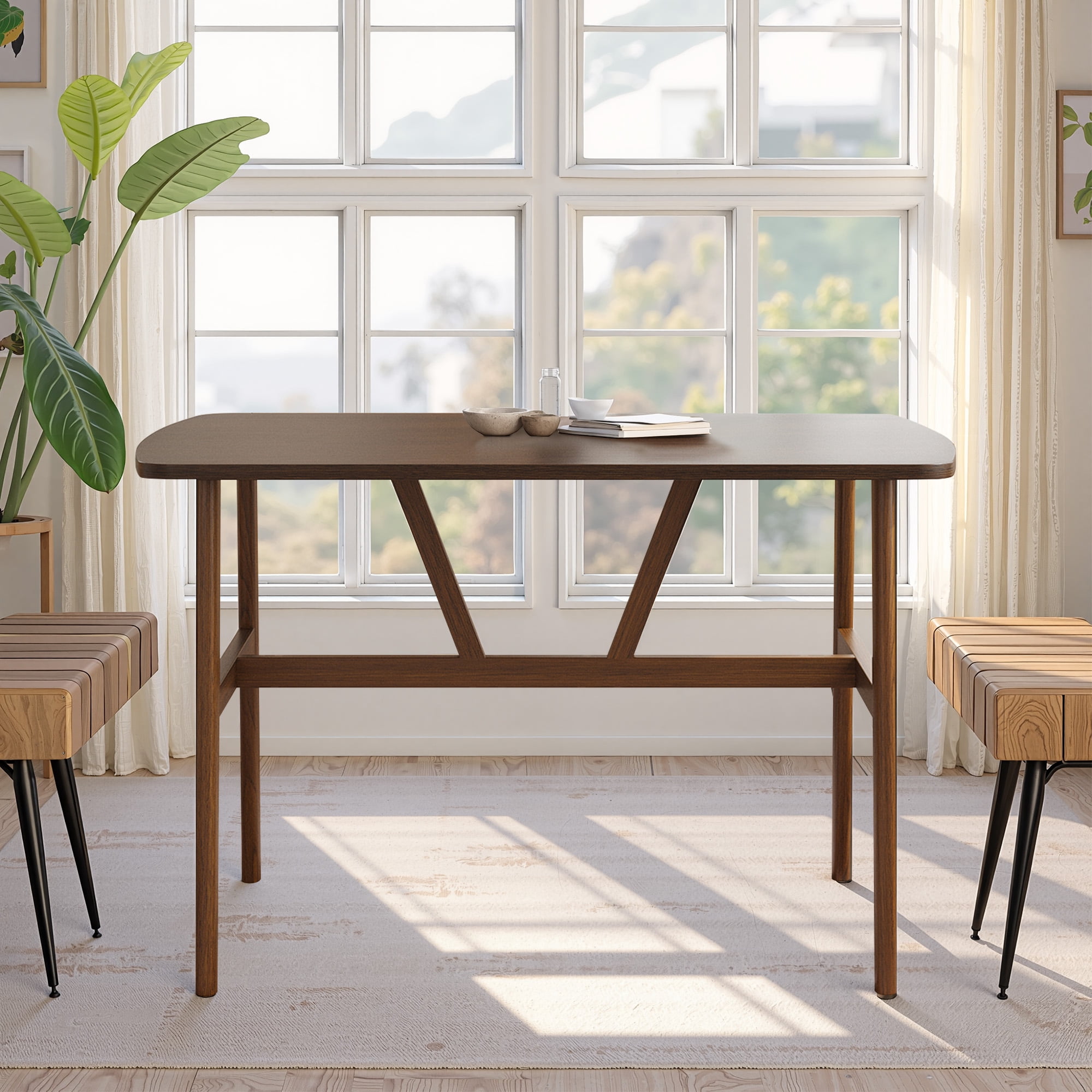 MAYEERTY 47" Modern Rectangular Wood Dining Table, Metal Frame, Fits 4-6, for Kitchen/Dining Room, Nature