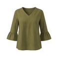 thumbnail image 6 of Women's Solid V-Neck Quarter Sleeve Blouse Casual Fashion Top, 6 of 7