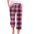 thumbnail image 1 of Besolor Womens Capri Pants Plaid Elastic Waist Straight Leg Pants Drawstring Casual Plus Size Lounge Trouser with Pockets, 1 of 5