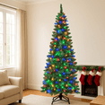 thumbnail image 4 of 6Ft/7.5Ft/9Ft Pre-Lit Artificial Flocked Pencil Christmas Tree, Xmas Tree with LED Lights, Slim Artificial Holiday Trees, Christmas Decorations for Office, Home, Holiday, 4 of 8