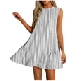 thumbnail image 2 of YueHuiYing Women's Summer Casual Fashion Free-Size Printed Dress Side-Pleated Round Neck Sleeveless Dress, 2 of 7