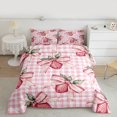 thumbnail image 2 of Manfei Girly Pink Strawberry Full Size Comforter Sets for Child, Kawaii Ribbon Fruit Bedding Comforter Set, Dreamy Square Buffalo Reversible Bedding Sets, Microfiber Bedroom Decor, 3pcs, 2 of 8
