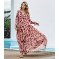 thumbnail image 2 of Parfaitlady Womens Casual Boho Deep V Neck Long Sleeve Long Dress Red S, 2 of 6