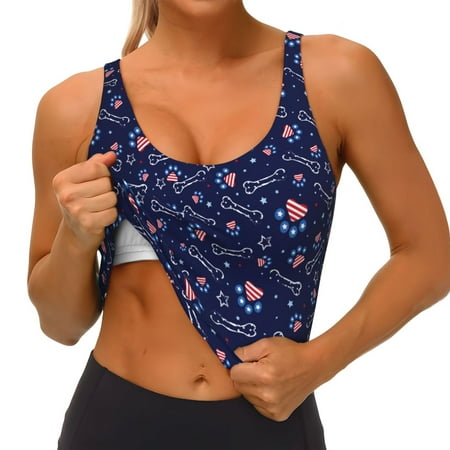 Qokaie Bone And Star For American Pattern Womens Scoop Neck Sports Bra Breathable Workout Vest Padded U Back Medium Impact Fitness Gym Yoga Bra Workout Crop Top