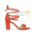 thumbnail image 4 of BLISSFUL STEP Strappy Lace Up Block High Heel Sandals for Women Orange 9, 4 of 6