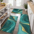thumbnail image 2 of Teal Gold Marble Pattern Kitchen Rugs Sets Of 3,Kitchen Runner Rugs Non Skid Washable,Decorative Kitchen Floor Mats for Kitchen,Sink,Laundry,17"x30"+ 17"x47" + 17"x59", 2 of 6