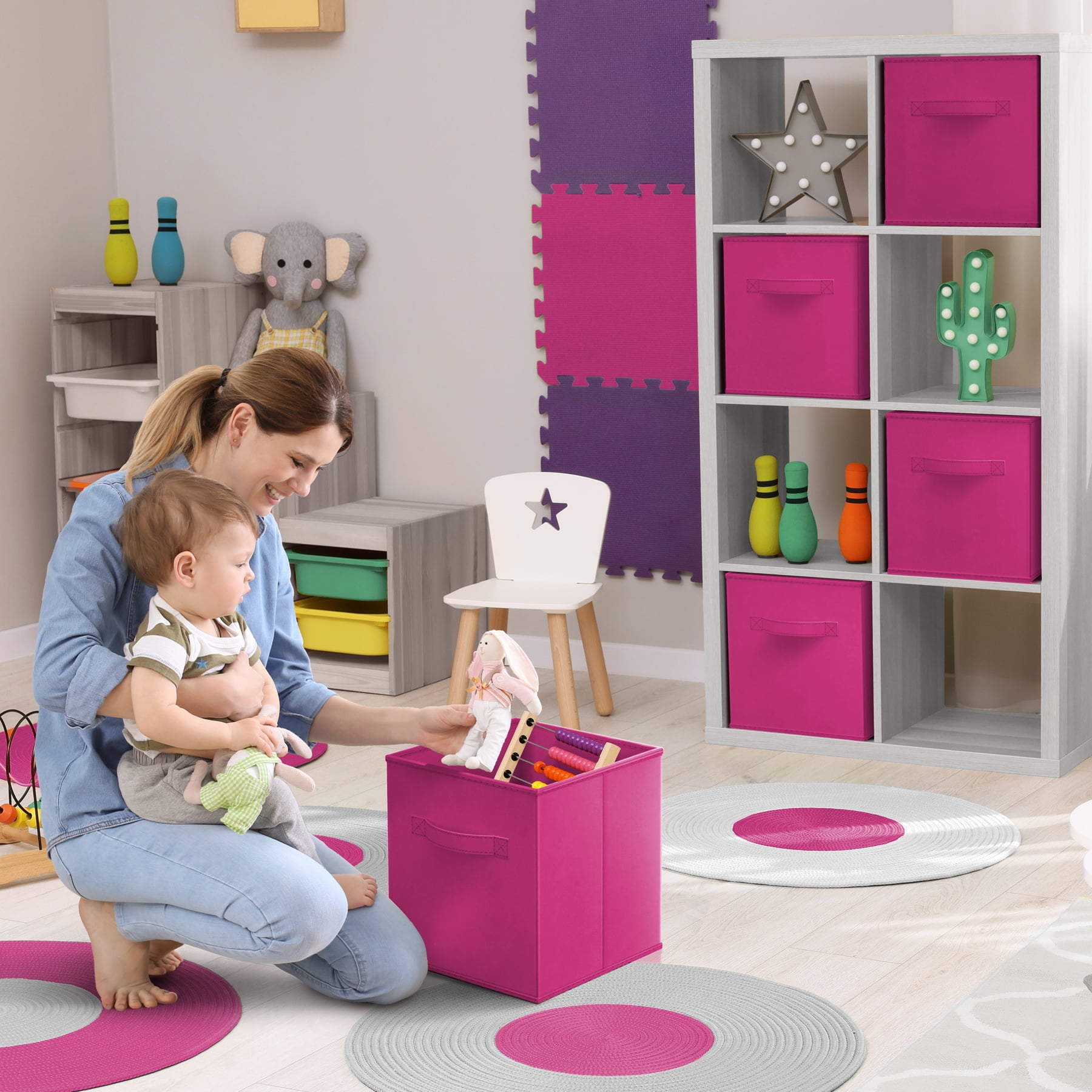 Sorbus 13" Foldable Fabric Storage Cube Bin, Pink