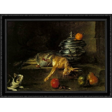 - The Silver Tureen 38x28 Large Black Ornate Wood Framed Canvas Art by Jean-Baptiste-Simeon Chardin