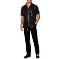 thumbnail image 2 of Lars Amadeus Sequin Dress Shirt for Men's Short Sleeve Button Down 70s Disco Costume Party Shirts 2XL Dark Black, 2 of 4